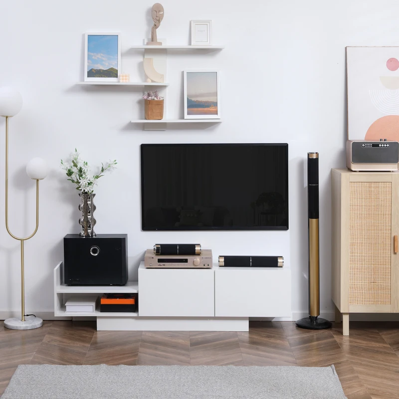 HOMCOM Mobile TV Moderno con Armadietto e Mensola a Muro in Legno, Bianco