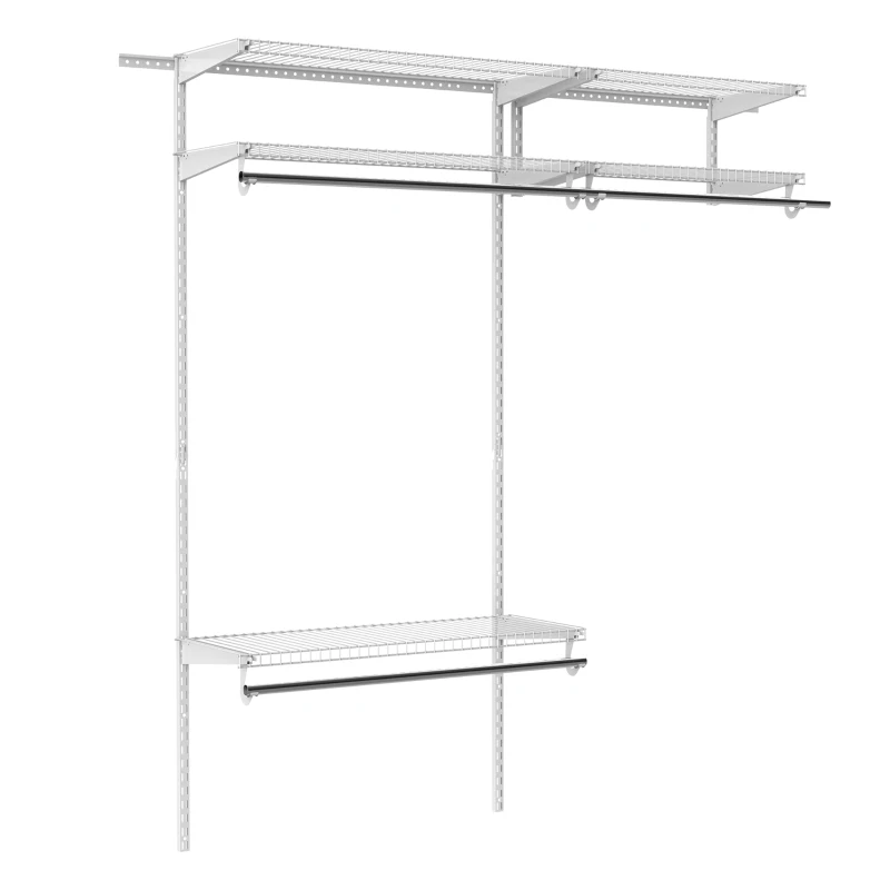 HOMCOM Set Appendiabiti a Muro con 5 Mensole e 3 Barre per Cabina Armadio Salvaspazio, Bianco