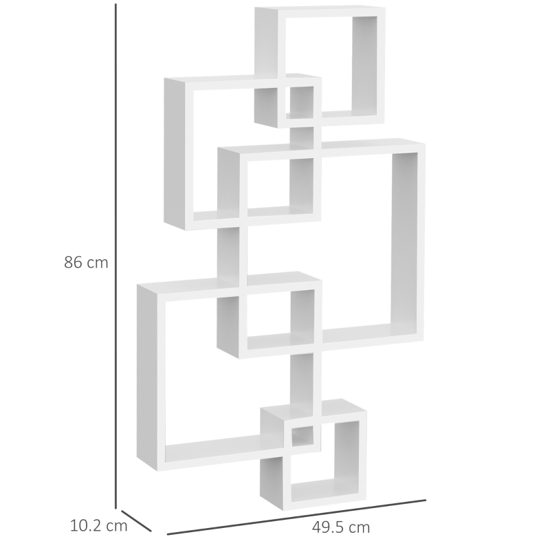 HOMCOM Libreria Moderna Sospesa con 5 Cubi Intrecciati in Legno, 49.5x10.2x86cm, Bianco