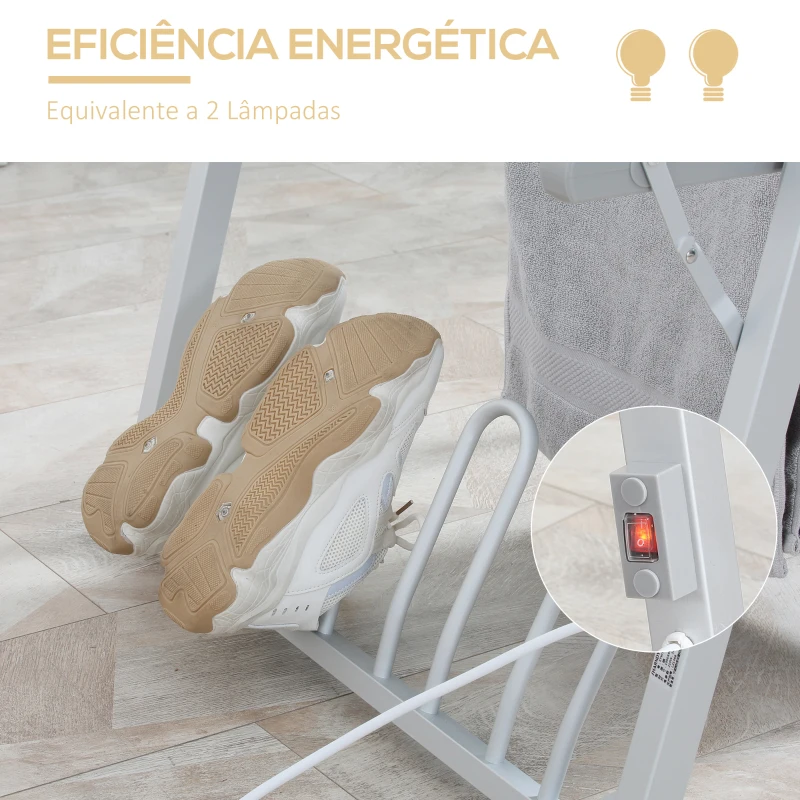 HOMCOM Estendal Elétrico Dobrável de 2 Níveis 210W Secador de Roupa com Suporte para 2 Sapatos 66x64x101cm Prata