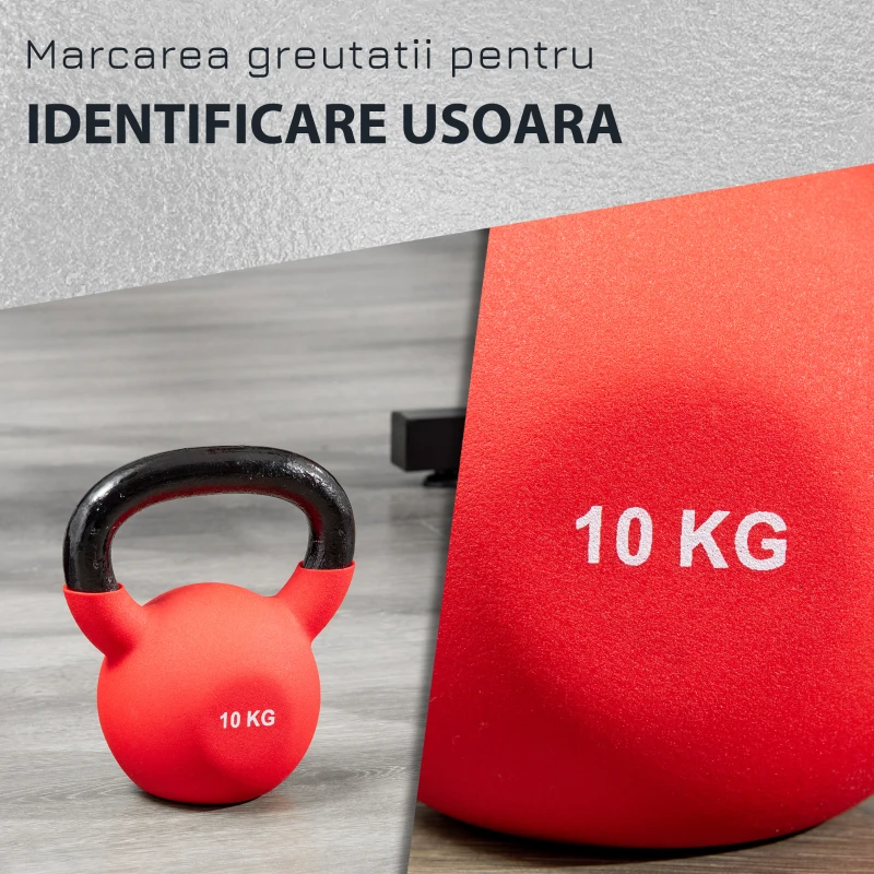 HOMCOM gantera Kettlebelle acoperit cu neopren, fonta solida, 10 kg, rosu