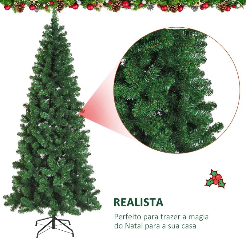 HOMCOM Árvore de Natal Artificial 210cm Ignífugo com 631 Ramos de PVC e Suporte de Metal Decoração de Natal para Interiores Verde