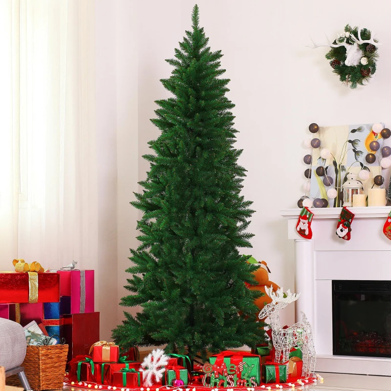 HOMCOM Árvore de Natal Artificial 210cm Ignífugo com 631 Ramos de PVC e Suporte de Metal Decoração de Natal para Interiores Verde