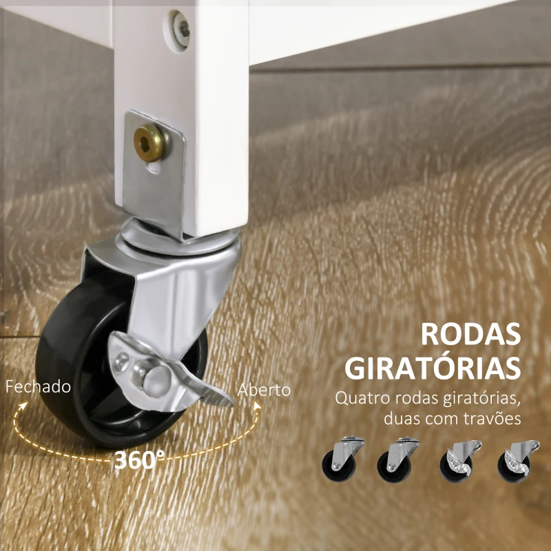 HOMCOM Carrinho de Cozinha com Rodas 1 Gaveta Prateleiras Suporte para 4 Garrafas e Armário Carga 40kg 76x48x88cm Branco e Cinza
