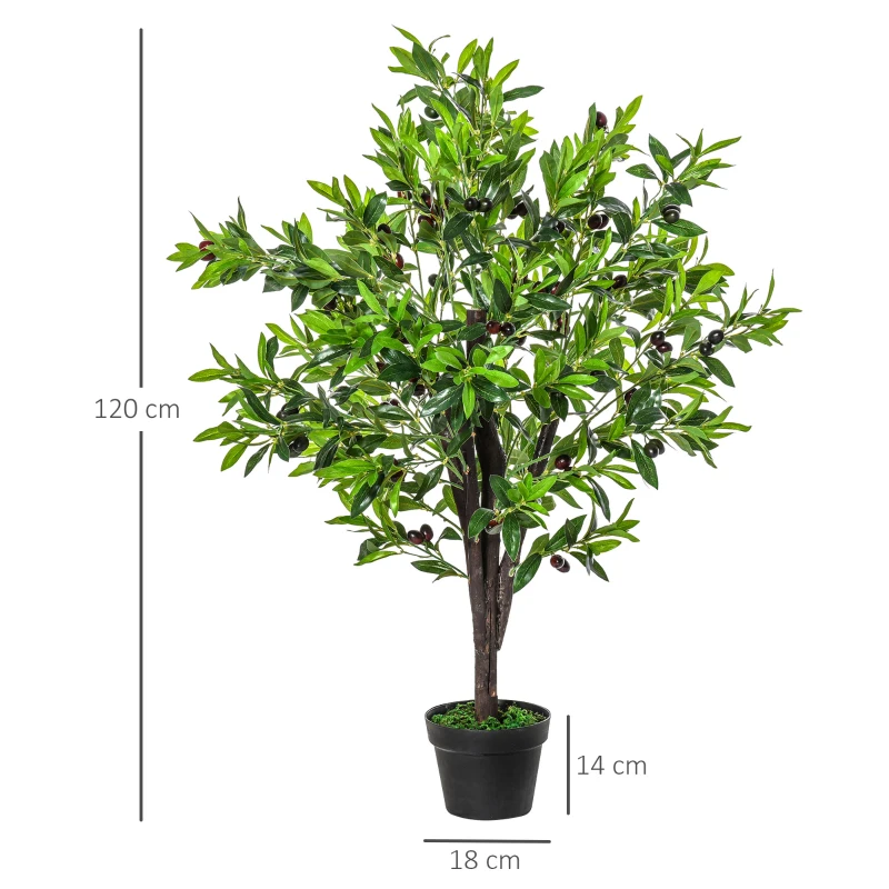 Outsunny Planta Artificial com Altura 120cm Oliveira Artificial com 1080 Azeitonas Folhas Realistas e 108 Frutos Decoração Verde