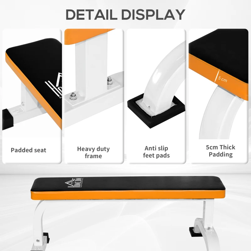 HOMCOM Fitness Flat Bench-Black/Orange