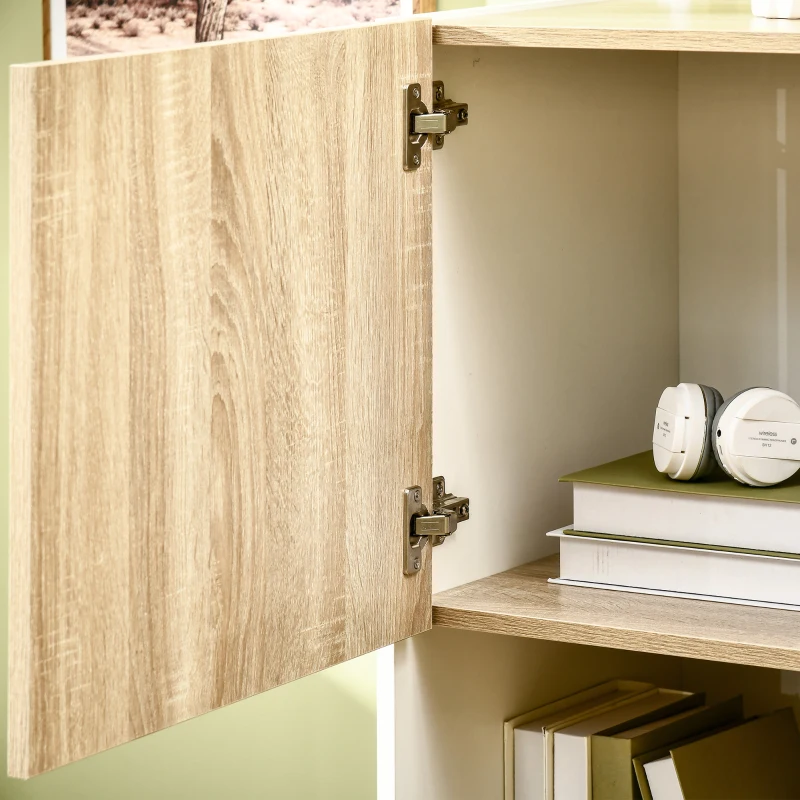 HOMCOM Armário de Sala de Estar com 3 Portas e 6 Compartimentos Móvel Auxiliar com Pés Elevados 81x43x135cm Carvalho e Branco