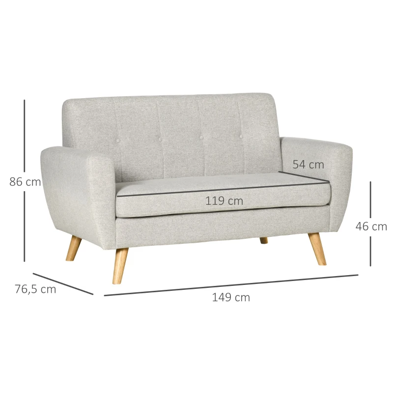 HOMCOM Canapé 2 places banquette style scandinave dossier capitonné en tissu 149 x 76,5 x 86 cm - gris clair