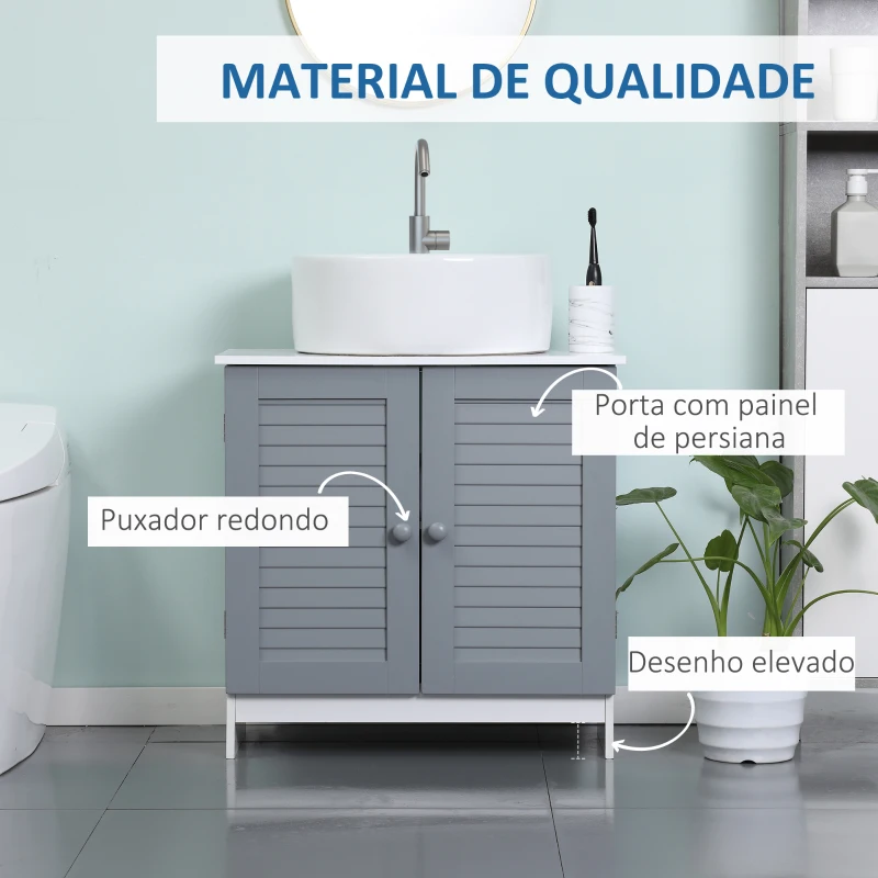 kleankin Móvel para Lavatório Pousar Armário para Casa de Banho com 2 Portas e Prateleira Interior Ajustável 60x30x60cm Branco