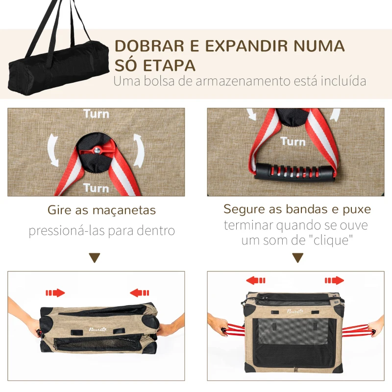 PawHut Mochila Transportadora para Cães e Gatos Pequenos  Dobrável com Almofada Removível e Correia 48,5x33,5x33cm Cáqui Preto