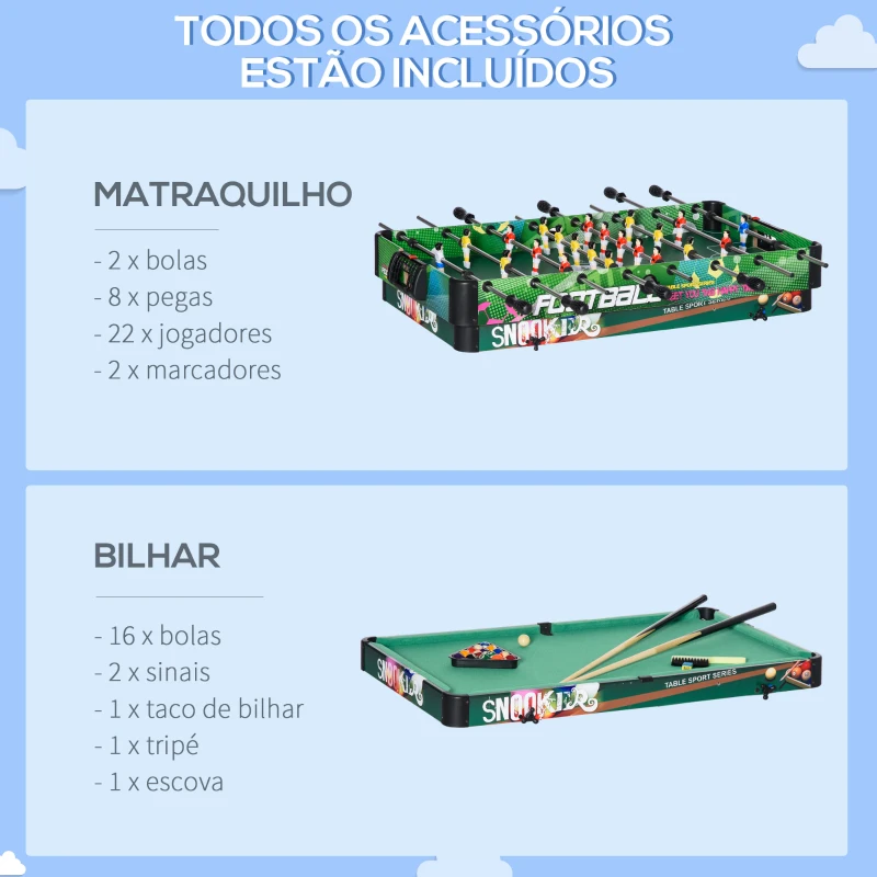 HOMCOM Mesa de Jogos 6 em 1 Dobrável Bilhar Matraquilho Ping Pong Lançamento de Anéis Hóquei com Bastão e Hóquei com Discos 118x104x71cm Multicor