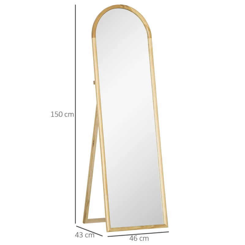HOMCOM Espelho de Pé de Madeira Espelho de Corpo Inteiro com Suporte para Dormitório Camarim Estilo Moderno 150x46x43cm Madeira