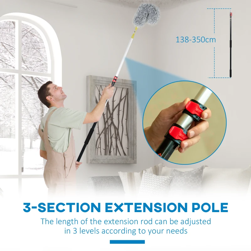 HOMCOM stergator Telescopic 3.5 m – Cap Pliabil Microfibra pentru Praful inalt