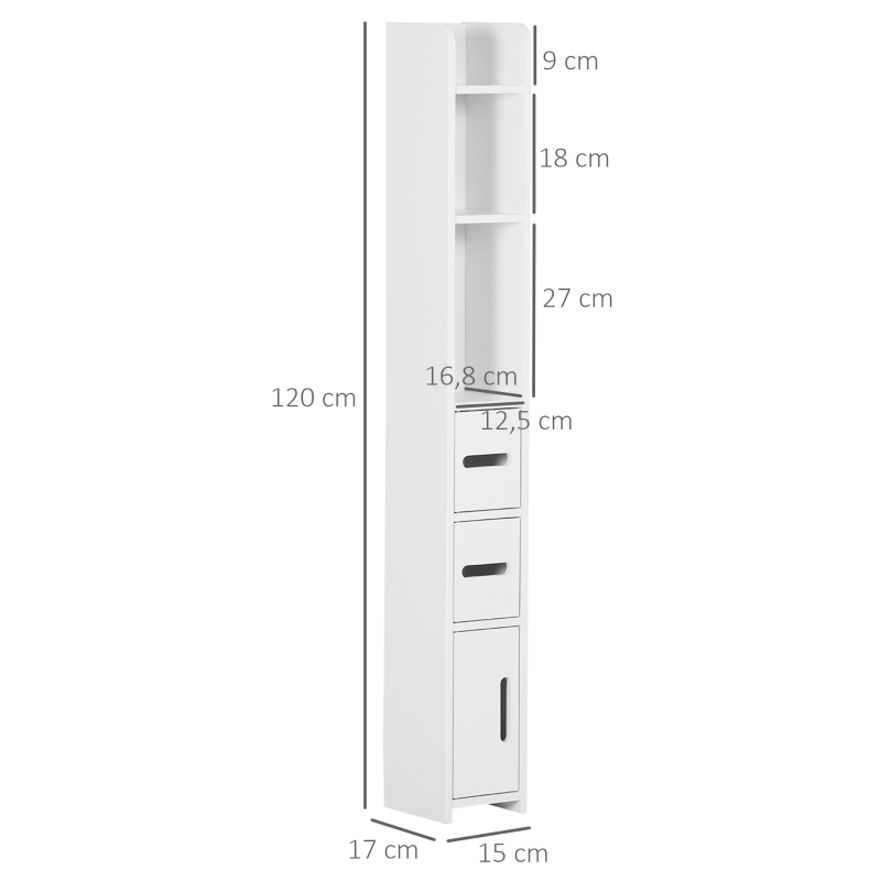 kleankin Coluna Casa de Banho com 3 Portas e 3 Prateleiras Abertas Coluna Auxiliar  Estilo Moderno 15x17x120cm Branco