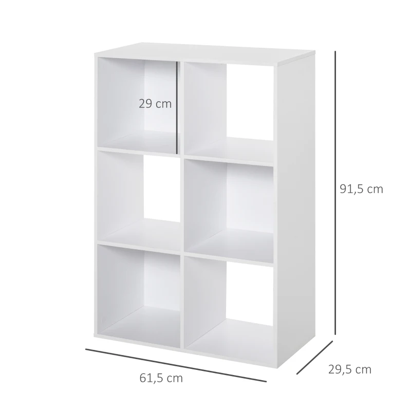 HOMCOM Biblioteca cu 6 Compartimente Cub Alba 91.5x29.5x61.5cm(m-3)