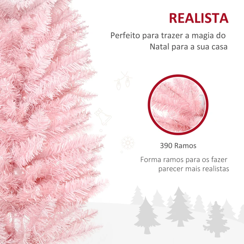HOMCOM Árvore de Natal Artificial 180cm Ignífugo com 390 Ramos de PVC e Suporte de Metal Decoração de Natal para Interiores Rosa