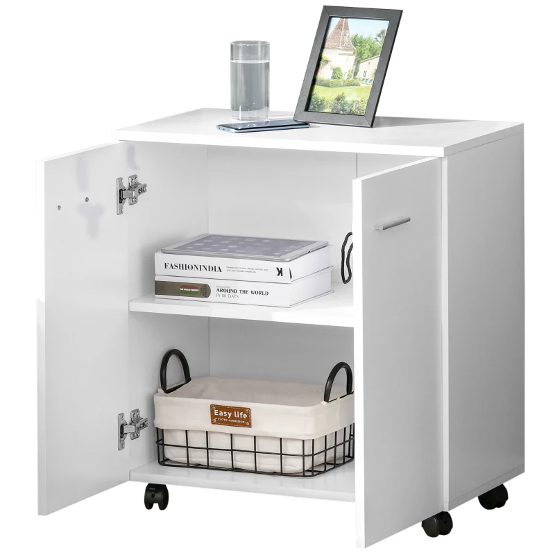 HOMCOM comoda TV, roti incluse, 60x35x65cm, alba