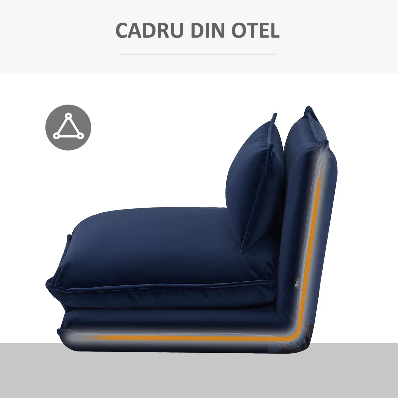 HOMCOM Scaun cu spatar reglabil in 5 pozitii si scaun captusit, din otel, spuma si poliester, albastru inchis(m-5)