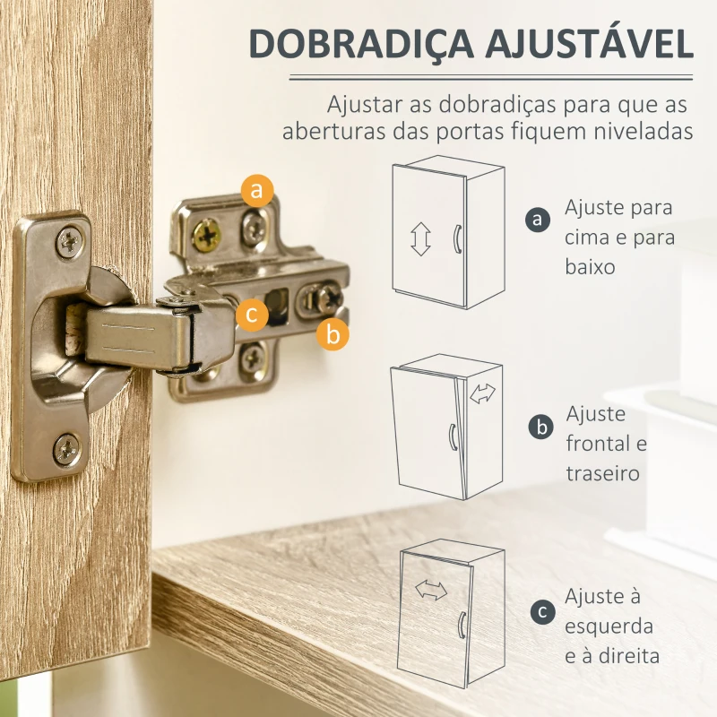 HOMCOM Armário de Sala de Estar com 3 Portas e 6 Compartimentos Móvel Auxiliar com Pés Elevados 81x43x135cm Carvalho e Branco
