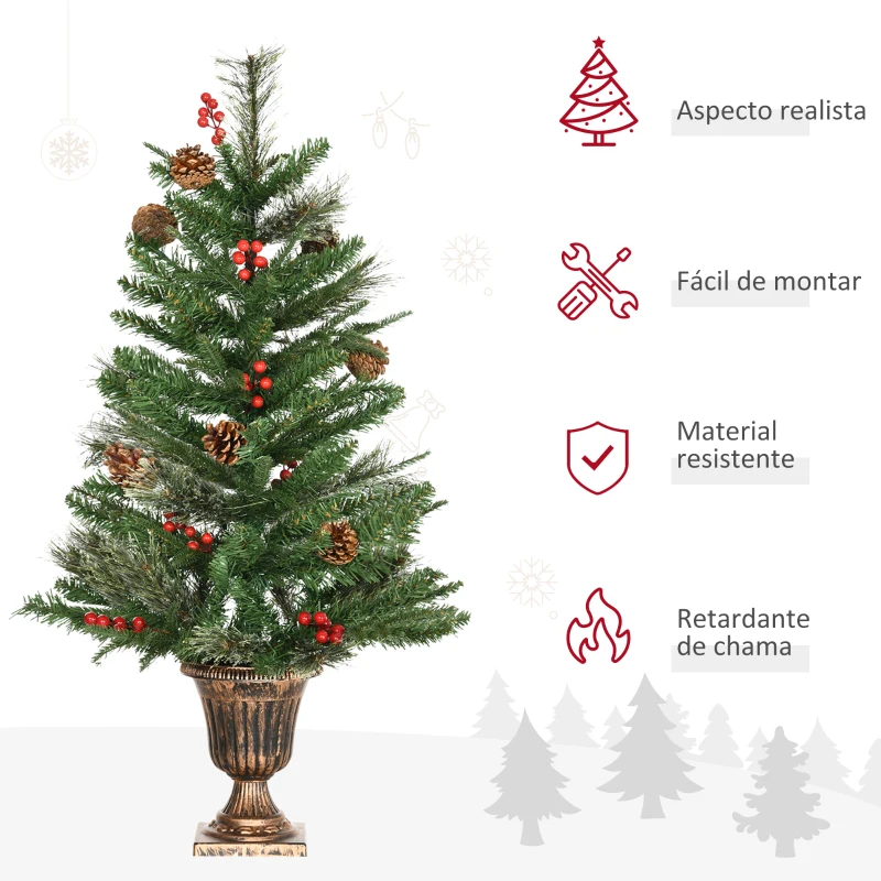 HOMCOM Conjunto de 2 Árvores de Natal Artificial 90cm com Vaso Ignífugo com 110 Ramos 70 Bagas 8 Pinhas e Folhas de PVC Verde