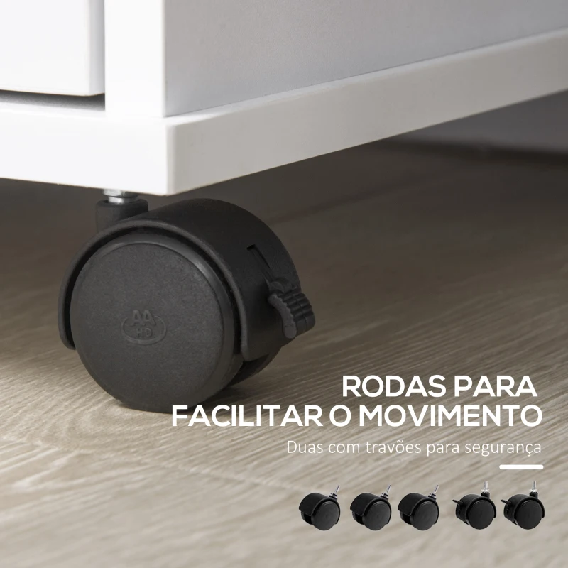 Vinsetto Armário para Impressora Móvel Auxiliar de Escritório com Rodas 2 Prateleiras 2 Gavetas Carga 30kg  80x40x66,5cm Branco