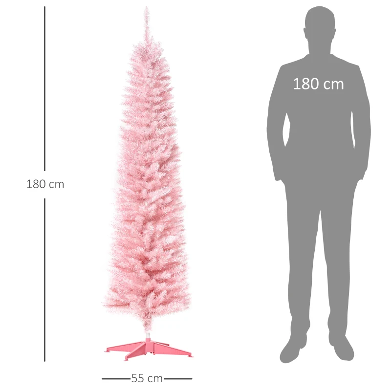 HOMCOM Árvore de Natal Artificial 180cm Ignífugo com 390 Ramos de PVC e Suporte de Metal Decoração de Natal para Interiores Rosa