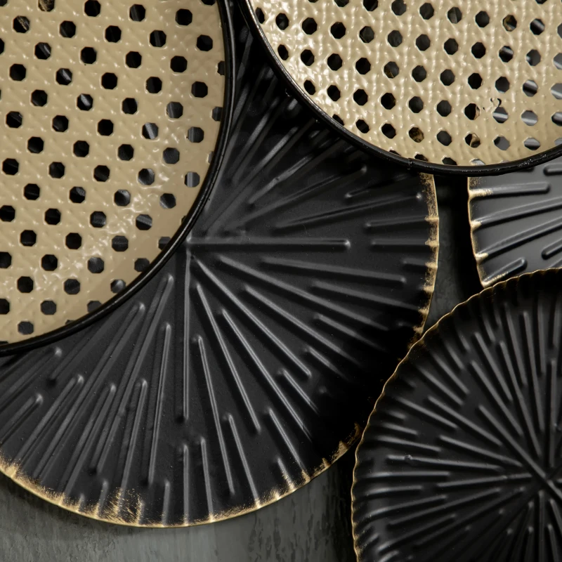 HOMCOM Decoración de Pared de Metal 3D Diseño de Círculos Adorno de Pared Metálico para Salón 100x48 cm Negro y Marrón
