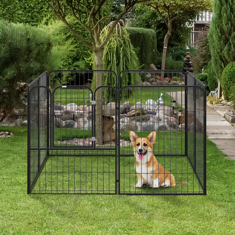 PawHut 8 Panels Heavy Duty Puppy Playpen, for Large, Medium Dogs, Indoor and Outdoor Use - Black