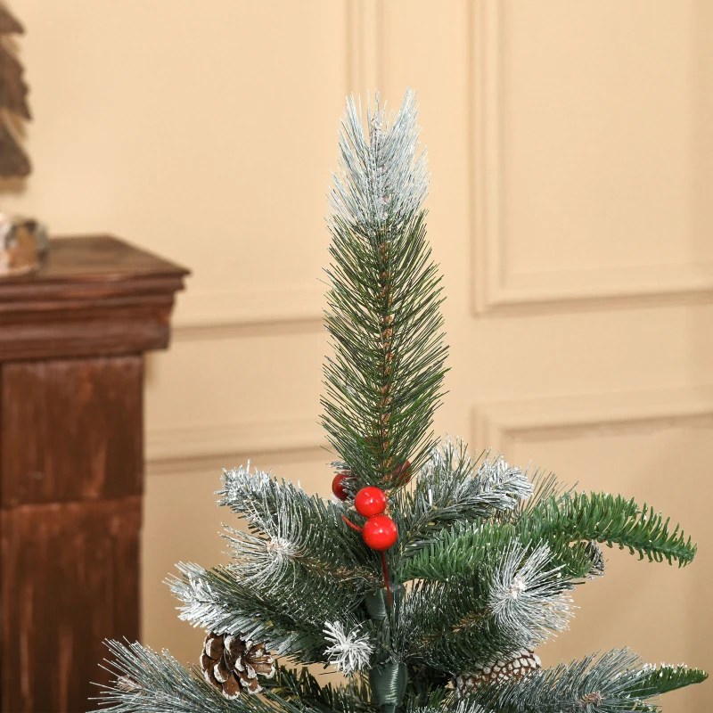 HOMCOM Árvore de Natal Artificial 120cm com 239 Ramas 27 Pinhas e 27 Frutinhas Folhas de PVC PE Base Dobrável e Suporte Metálico Decoração de Natal para Interiores Verde