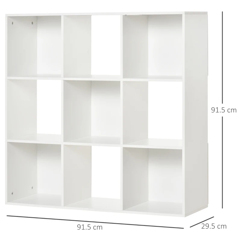 HOMCOM Biblioteca 9 Compartimente Cub Alb 91,5x29,5x91,5cm(m-3)