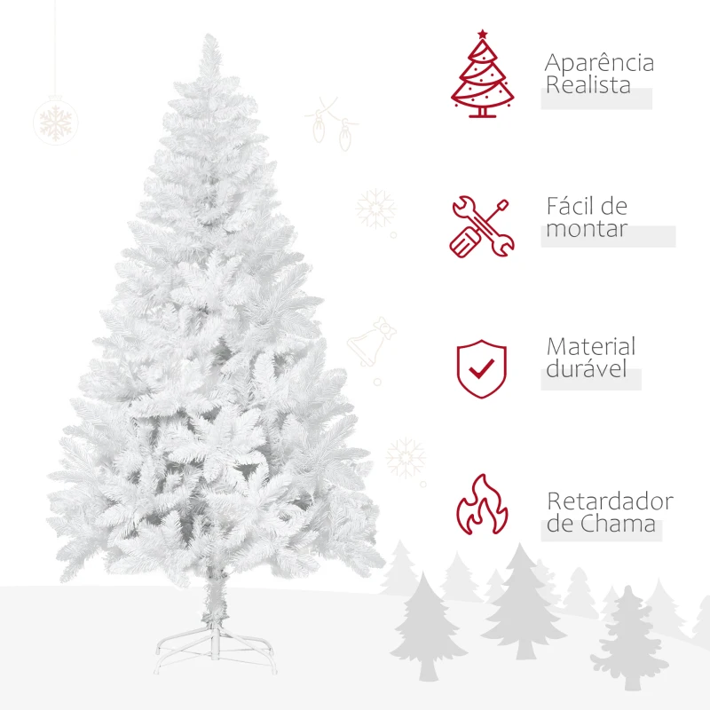 HOMCOM Árvore de Natal Artificial Dobrável 150cm Ignífugo com 358 Ramos Folhas de PVC Branco