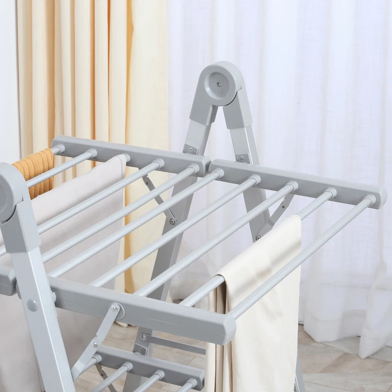 HOMCOM Estendal Elétrico Dobrável de 2 Níveis 210W Secador de Roupa com Suporte para 2 Sapatos 66x64x101cm Prata