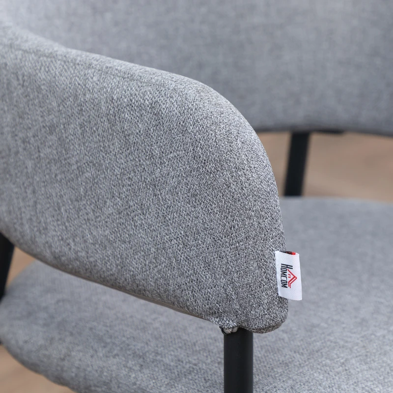 HOMCOM Set da 2 Sedie Imbottite Moderne in Tessuto con Braccioli e Gambe in Acciaio, 54x54x84cm, Grigio