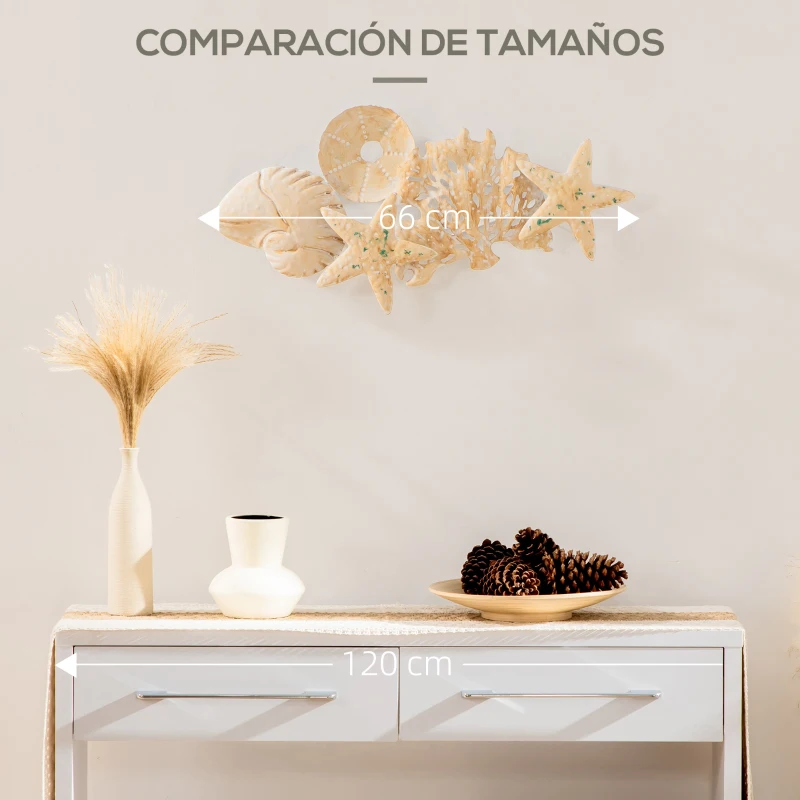 HOMCOM Decoración de Pared de Metal 3D con Motivos Marineros Adornos de Pared Metálico para Salón 66x30,5 cm Multicolor
