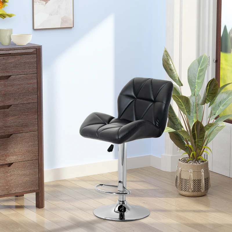 HOMCOM PU Leather Rhombus Design Bar Stool with Adjustable Height Black