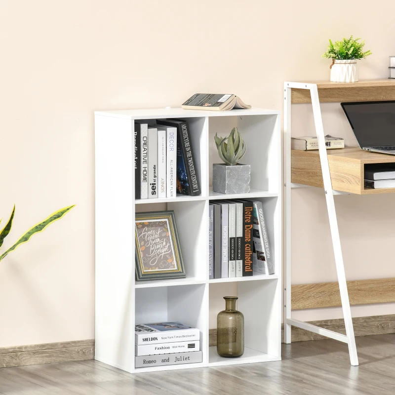 HOMCOM Biblioteca cu 6 Compartimente Cub Alba 91.5x29.5x61.5cm(m-4)