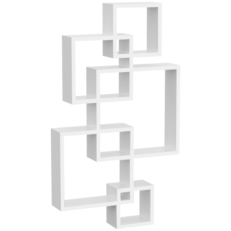 HOMCOM Libreria Moderna Sospesa con 5 Cubi Intrecciati in Legno, 49.5x10.2x86cm, Bianco