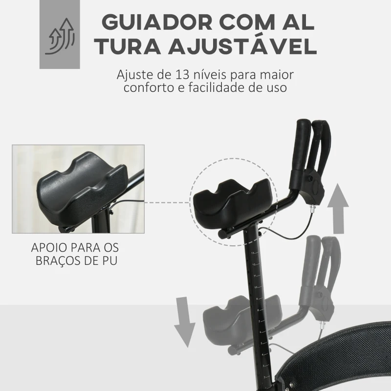 HOMCOM Andador para Idosos Dobrável de Alumínio com Altura Ajustável Assento 4 Rodas Freios Manuais Apoio para os Braços e Bolsa para Pessoas Maiores 73x64x106-136cm Cinza