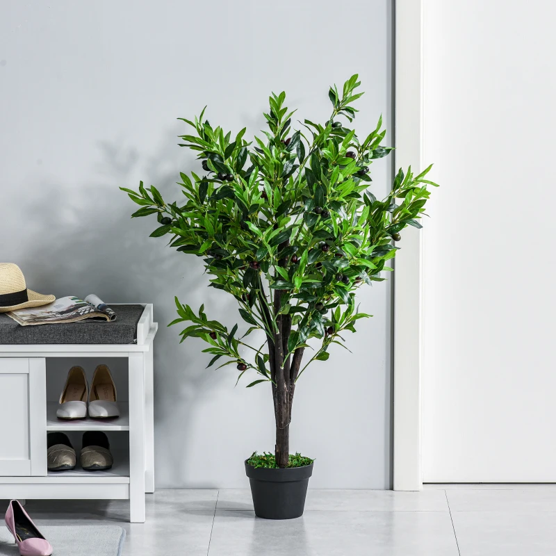 Outsunny Planta Artificial com Altura 120cm Oliveira Artificial com 1080 Azeitonas Folhas Realistas e 108 Frutos Decoração Verde
