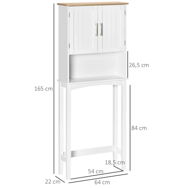 kleankin Armário sobre Sanita Armário Alto para Lavanderia com Armário e Prateleira de Armazenamento 64x22x165cm Branco
