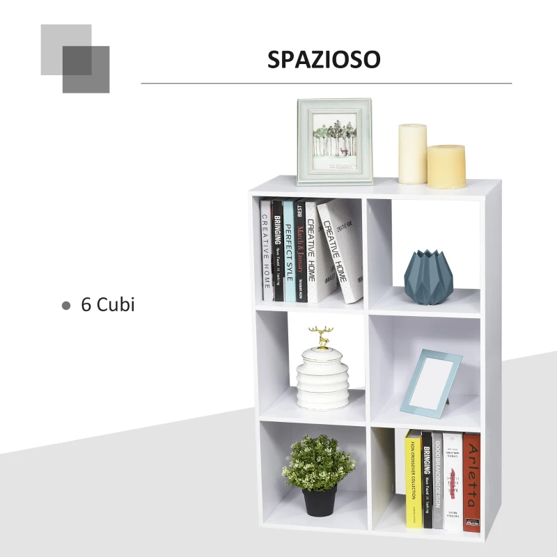 HOMCOM Biblioteca cu 6 Compartimente Cub Alba 91.5x29.5x61.5cm(m-5)