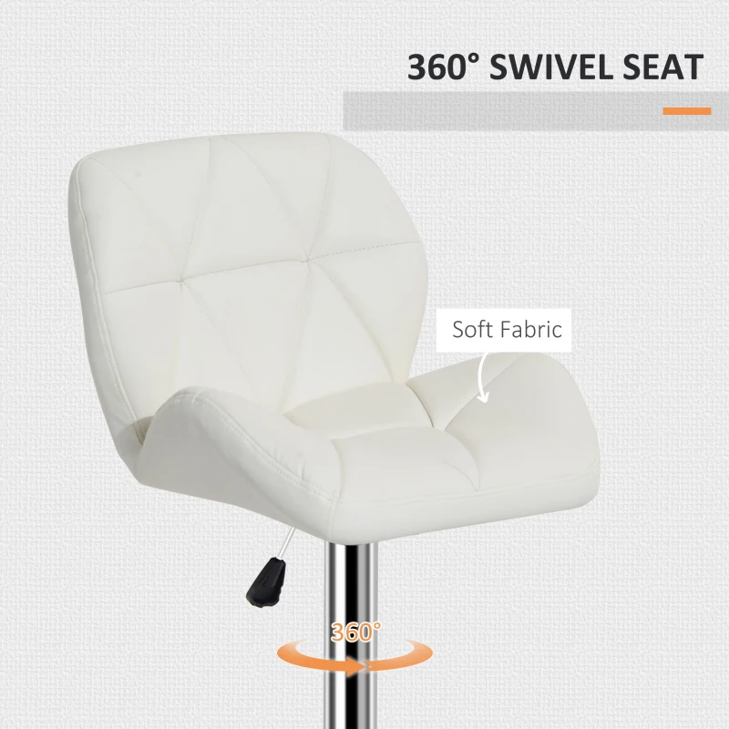 HOMCOM PU Leather Rhombus Design Bar Stool with Adjustable Height - White