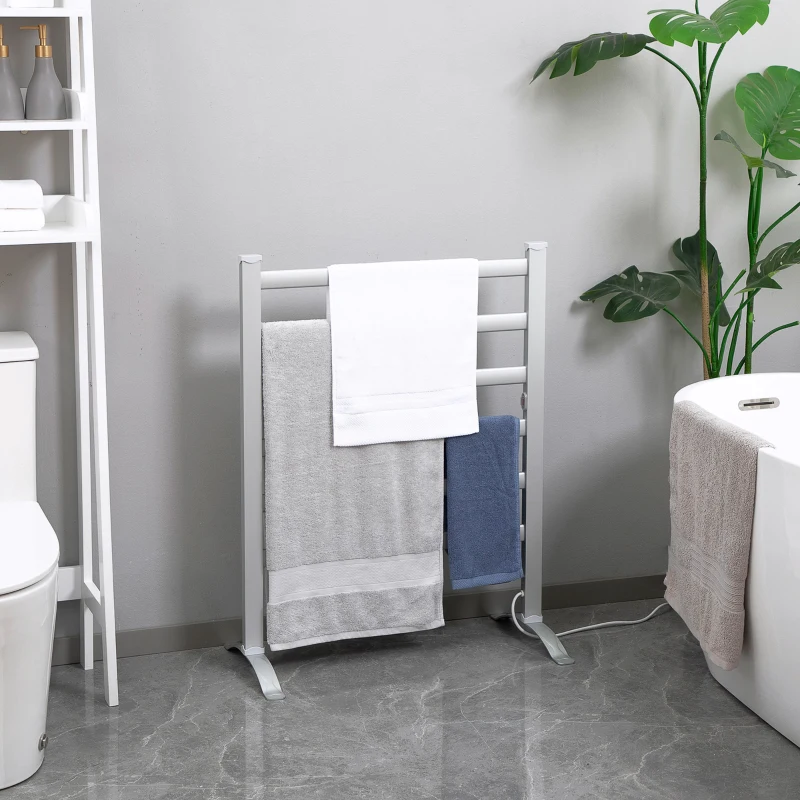 HOMCOM Incalzitor electric pentru prosoape , din aluminiu cu 6 bare, argintiu