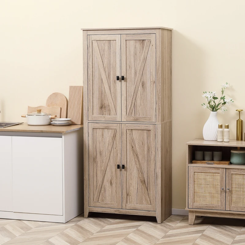 Homcom Bufet Lemn Natural – 4 Usi cu Rafturi Reglabile