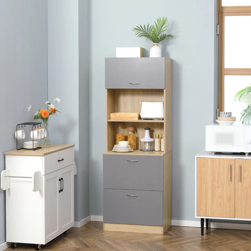 HOMCOM Bufet cu 1 dulap extensibil, 2 sertare si blat lat, gri