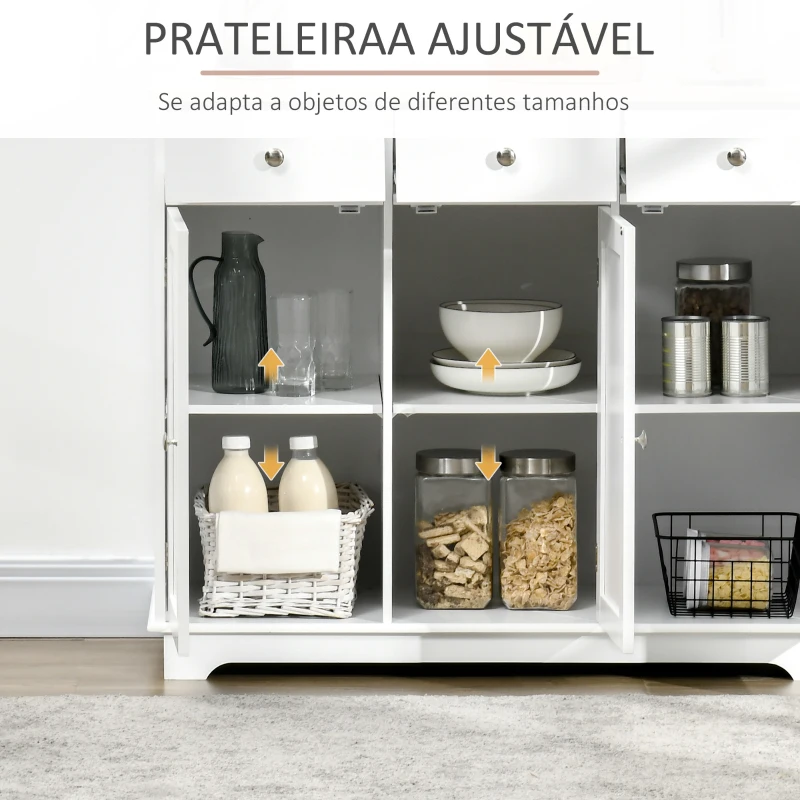 HOMCOM Aparador de Cozinha com 3 Gavetas 3 Portas e Prateleiras Ajustáveis Móvel Auxiliar de Armazenamento 101x40x85cm Branco