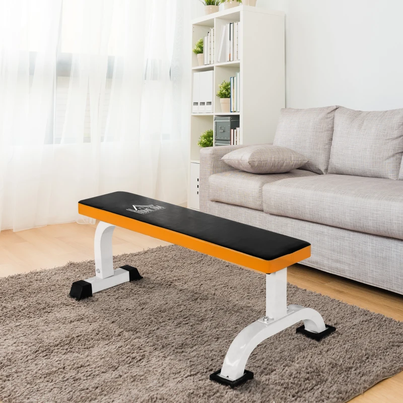 HOMCOM Fitness Flat Bench-Black/Orange