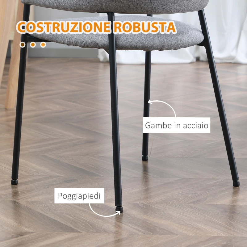 HOMCOM Set da 2 Sedie Imbottite Moderne in Tessuto con Braccioli e Gambe in Acciaio, 54x54x84cm, Grigio