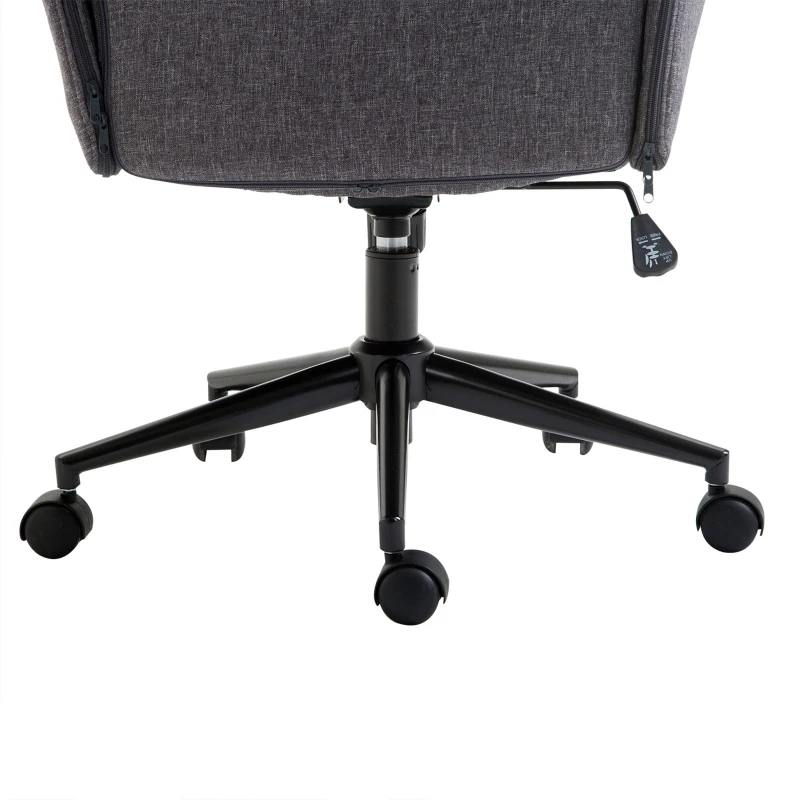 HOMCOM Linen Office Chair, Mid Back Computer Desk Chair with Adjustable Height, Grey