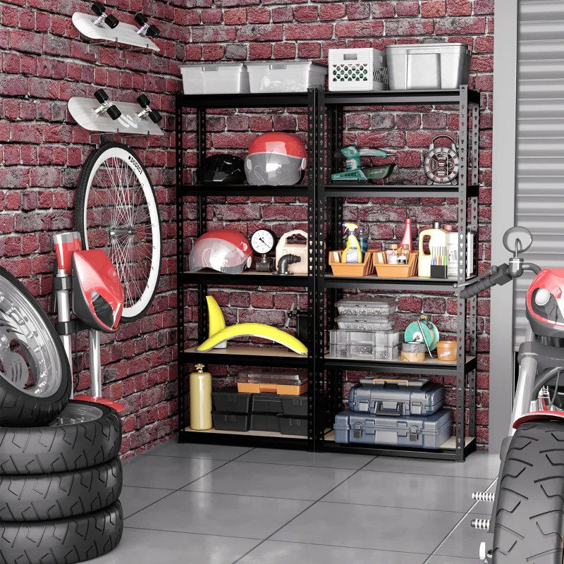 HOMCOM Raft de depozitare cu 5 niveluri, set de 2, negru si maro